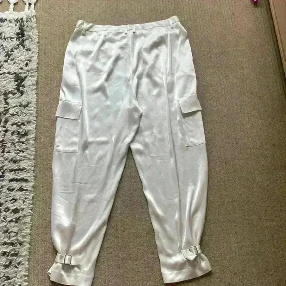 Babaton Refined Satin Cargo Pant, bone/white high waisted pant, size 16. - Picture 9 of 14